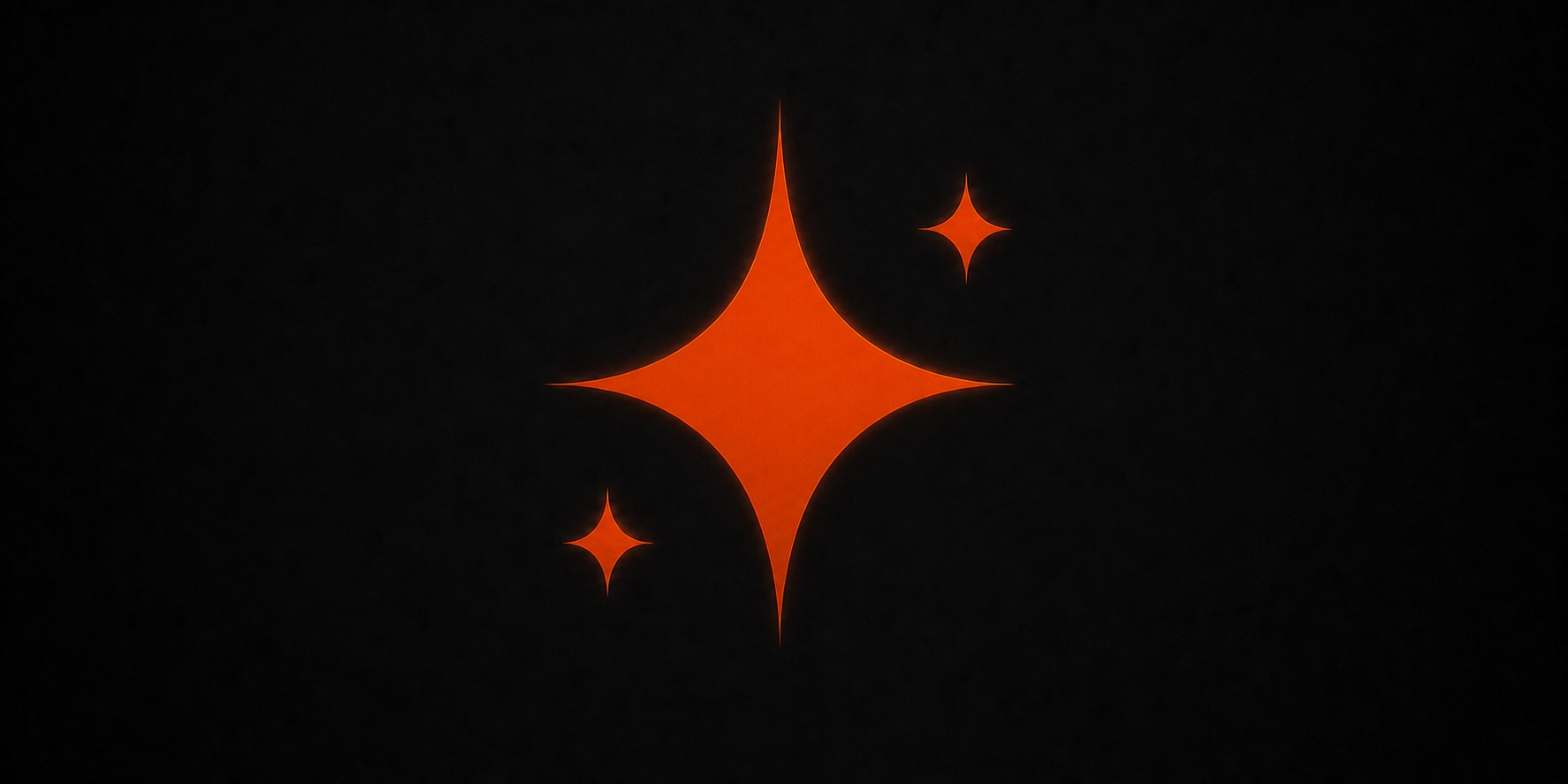 A large burnt-orange four-point AI sparkle with two smaller sparkles on a matte black background