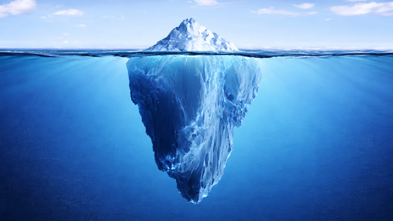 Iceberg illustrating the visible and hidden factors in accident investigation